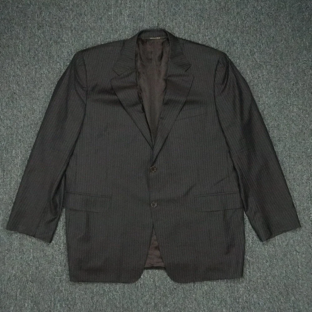 Canali Blazer Mens 46R Gray Wool‎ Woolmark Striped Sport Coat Jacket Italy